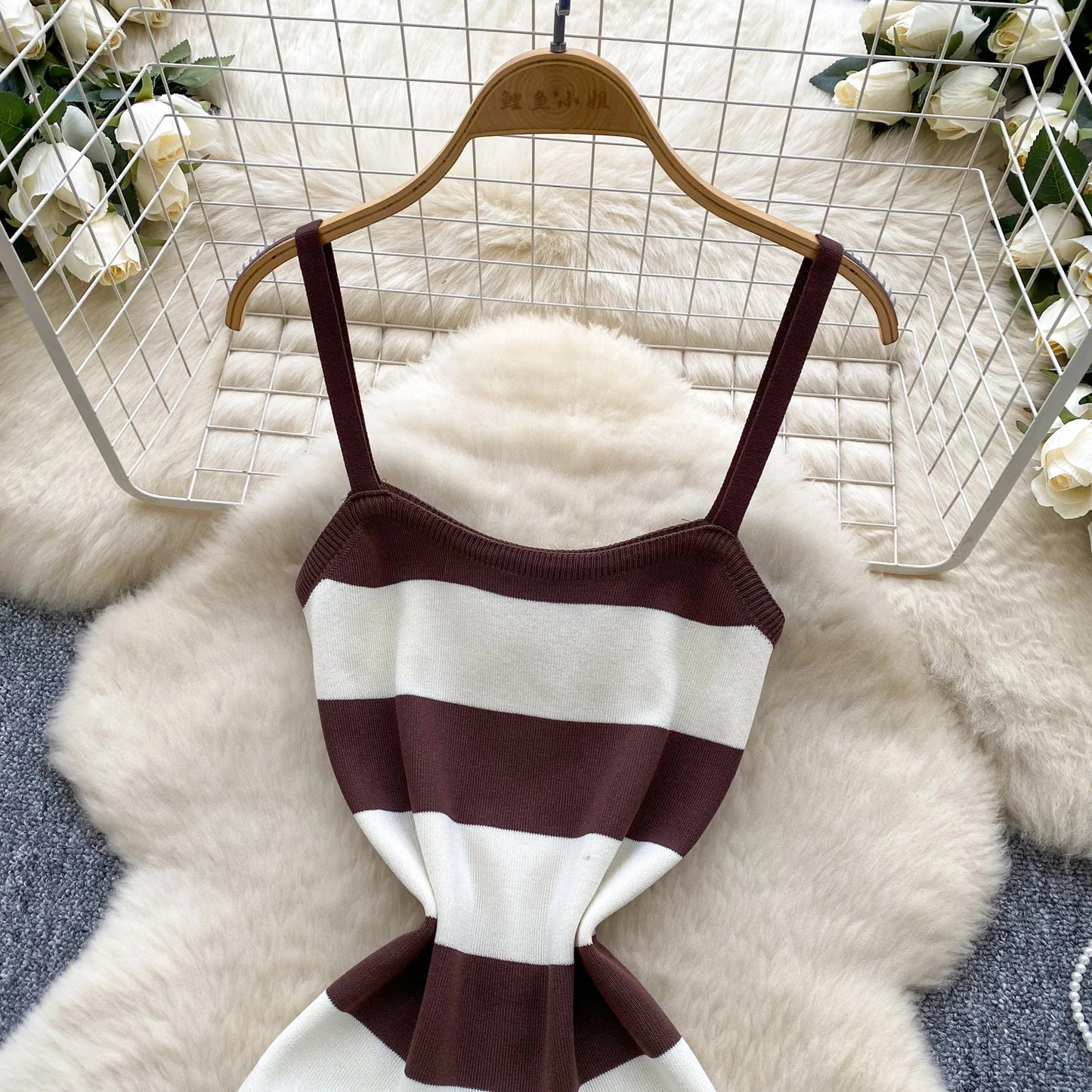 2025 & 2026 Lady New Stripes Ins Fashion Sexy Package Hips Bodycon Dress  Summer Knitted Spaghetti Straps Outfits Maxi Long Women Dress