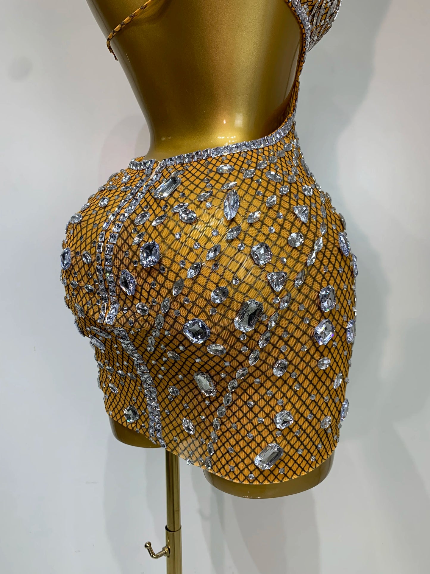 Sexy Sparkly Diamond Backless Short Dress 2025 Women Sleeveless Mesh See Through Evening Birthday Gown Singer Stage Outfit