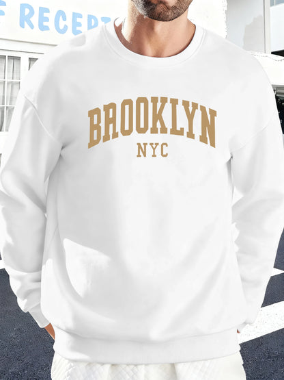 Brooklyn Nyc Letter Printed Soft Sweatshirts Street Fleece Pullovers Autumn Fashion Streetwears All-Match Crewneck Men Hoodies