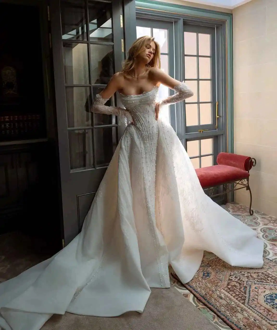 Crystal Mermaid Gown Wedding Dresses Strapless Appliques Evening Prom Dress Special Occasion Gowns Vestido De Noiva Customized