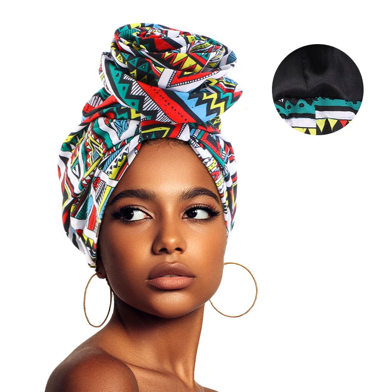 Woman African Satin Lined Turban Cap Big Flower Hat Floral Printed Headwrap Bonnet Muslim Headscarf Ladies Beanies