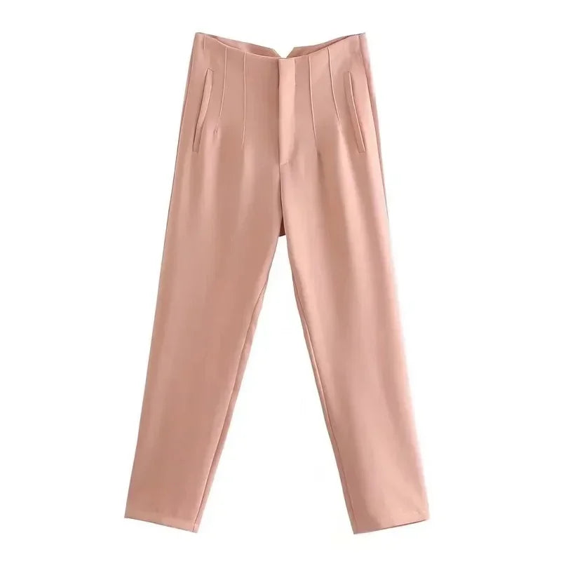 HXAO Fashion Office Wear High waist Pants for Women Formal Pants Office outfits Pencil Trousers Black Pink White Ladies Pants