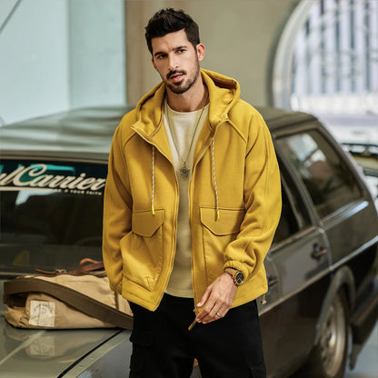 Autumn Velvet Hooded Jacket Men Outdoor Sport Techwear Loose Casual Plus Size Hoodie Cargo Jacket Outerwear Coat