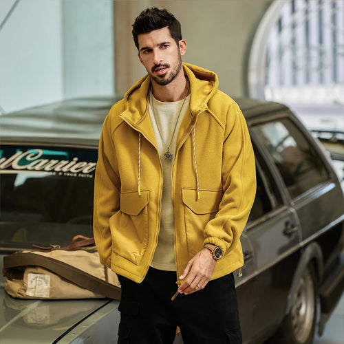 Autumn Velvet Hooded Jacket Men Outdoor Sport Techwear Loose Casual Plus Size Hoodie Cargo Jacket Outerwear Coat