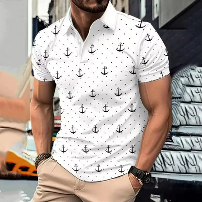 3D Printed Leaf Boat Polo Shirt For Men America Flag Pattern Tees Summer Street Loose Short Sleeve Tops Lapel T-Shirts