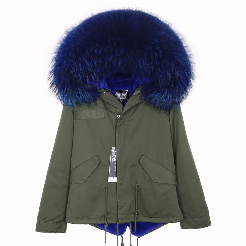 MAOMAOKONG 2025 & 2026 Real Fur Coat New Fashion Fox Fur Collar Winter Women's clothing Removable Lining Thickened Jacket Short Parka