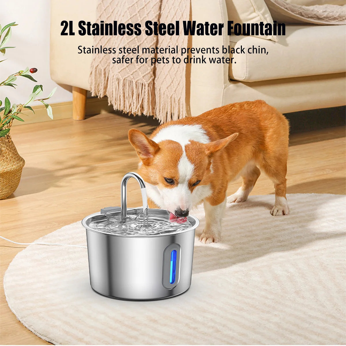 2.2L Stainless Steel Cat Water Fountain,Pet Water Dispenser With Filter,Dog Drinking Fountain For Cats,Ultra Quiet Water Pump