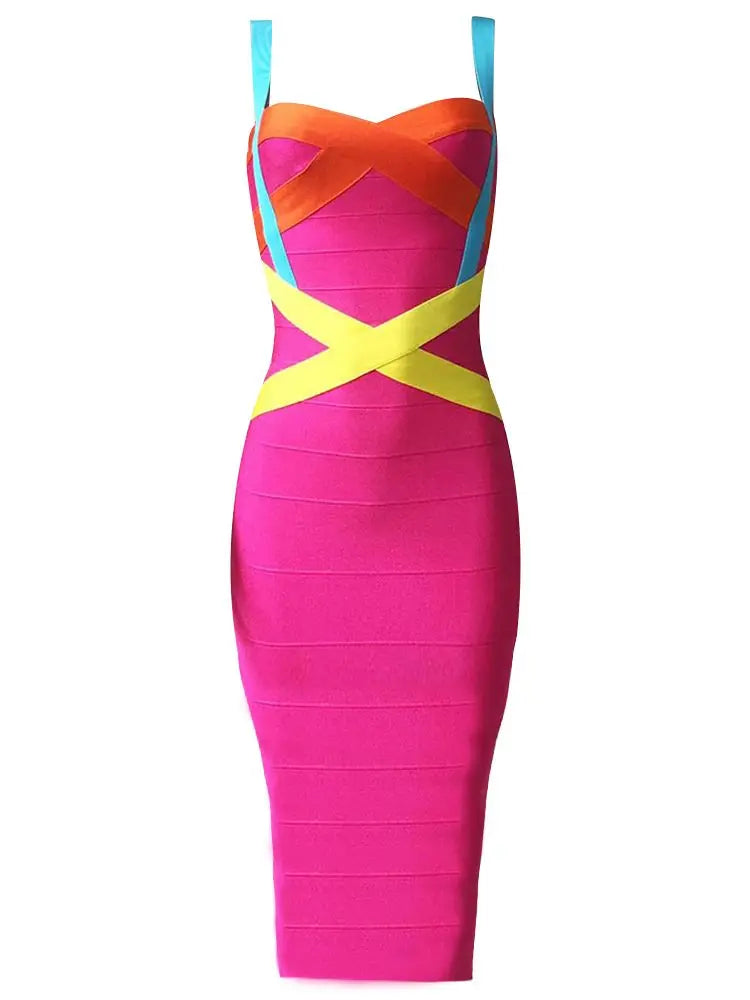 New 2026 Women Sexy Celebrity Midi Red White HL Elastic Bandage Dress Spaghetti Strap Club Bodycon Party Dress Wholesale HL434