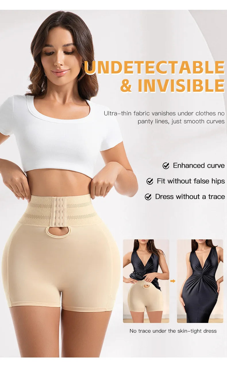 Women's Padded Butt Lifter Body Shaper with 4 Sponge Pads Tummy Control Shapewear Panties with Waist Cincher and Hook Closure