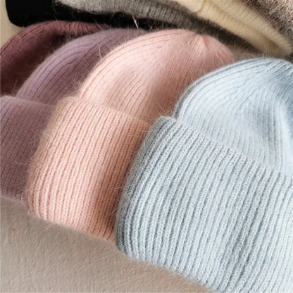Women Winter Hat Real Rabbit Fur Winter Hats For Women Fashion Warm Beanie Hats Women Solid Adult Cover Head Cap