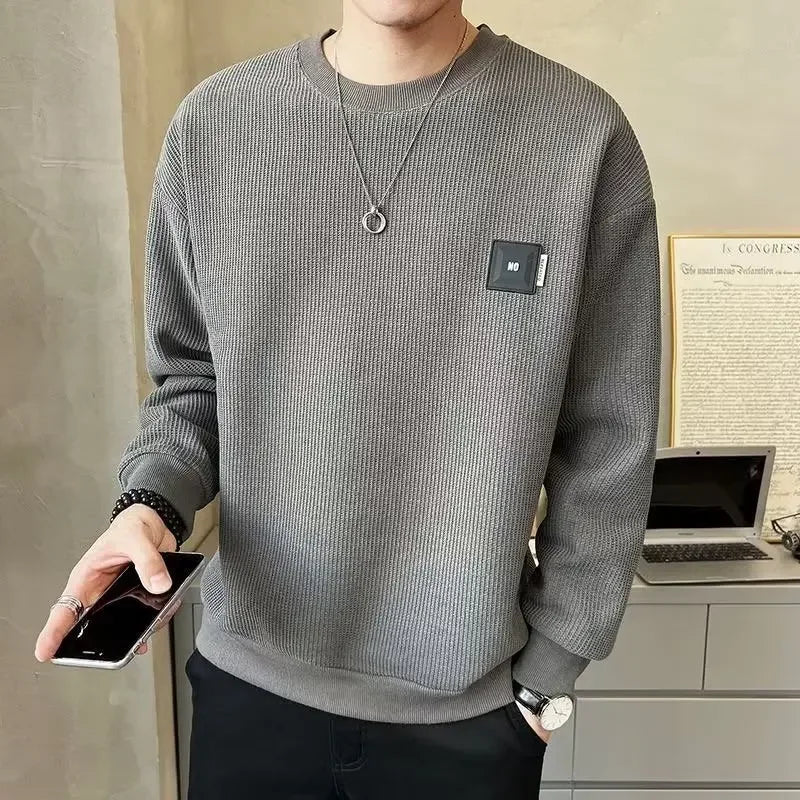 Loose round Neck Texture Pattern Men's Hoodie Solid Color Casual Autumn Wear Comfortable Breathable Street Style Sweatshirt