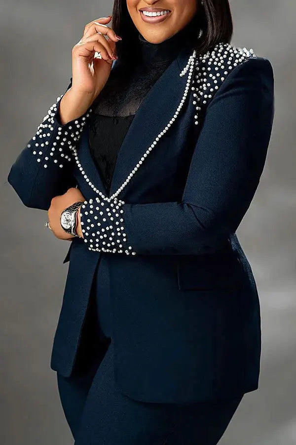 2 Pieces Women's Sets Autumn Winter Long Sleeve Pearl Blazers Suit Tops And Pants Suits Two Piece Set Tracksuit Outfit 2026