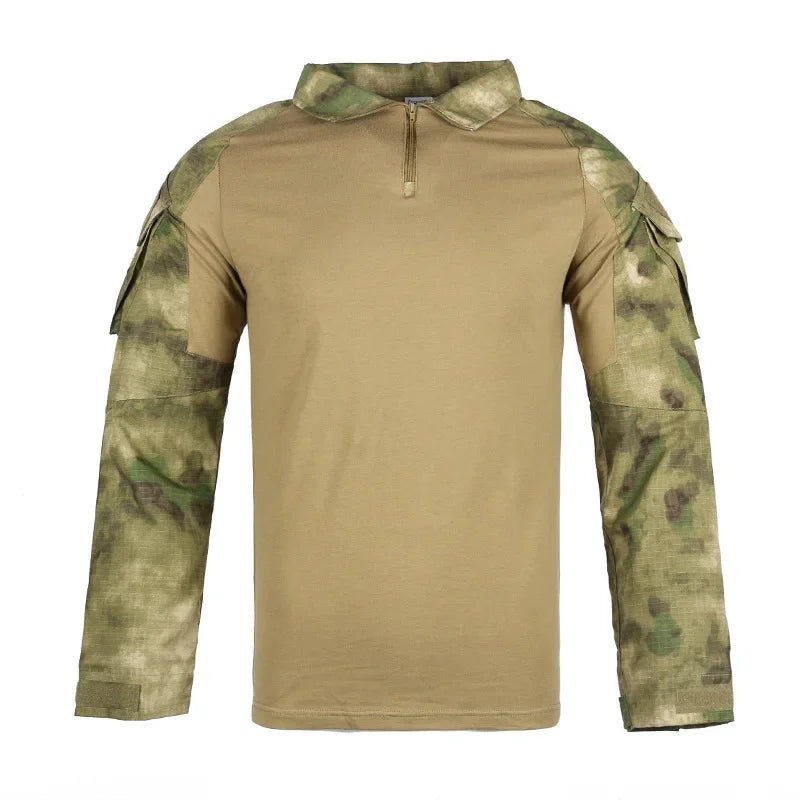 Men's Outdoor Tactical Shirts Long Sleeve Outfit Combat Shirt 1/4 Zipper Ripstop Tops Workwear pullover Camo Airsoft T-Shirts