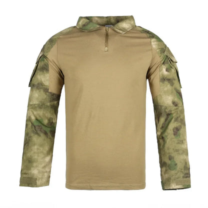 Men's Outdoor Tactical Shirts Long Sleeve Outfit Combat Shirt 1/4 Zipper Ripstop Tops Workwear pullover Camo Airsoft T-Shirts
