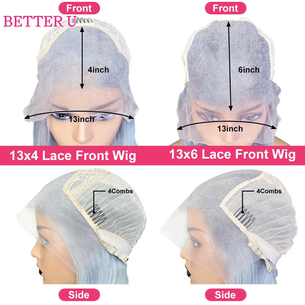 Grey Human Hair Wigs Raw Hair Sliver Body Wave Colored 13X6 HD Lace Frontal  Wig For Women Gray 13x4 Transparent Lace Front Wig