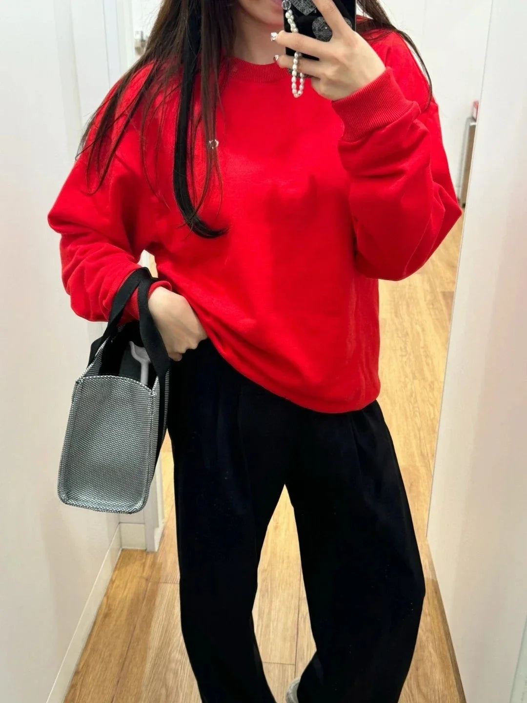 Black Red Classic Letter Loose Casual Pullovers O-Neck Solid Women's Sports Sweatshirts Fashion Long Sleeve Hoodies for Women