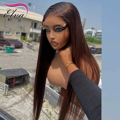 250% Density Wear and Go Glueless Wig Ombre Brown Colored 13X6/13X4 Bone Straight Transparent HD Lace Frontal Human Hair Wigs