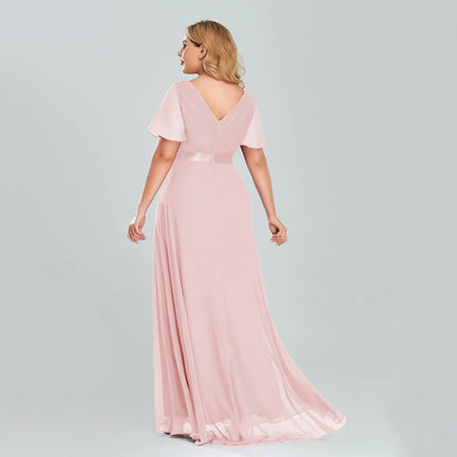 Plus Size Evening Dresses Long XUCTHHC Elegant A Line V Neck Ruffles Chiffon Formal Wedding Party Dress Robe De Soiree 2021
