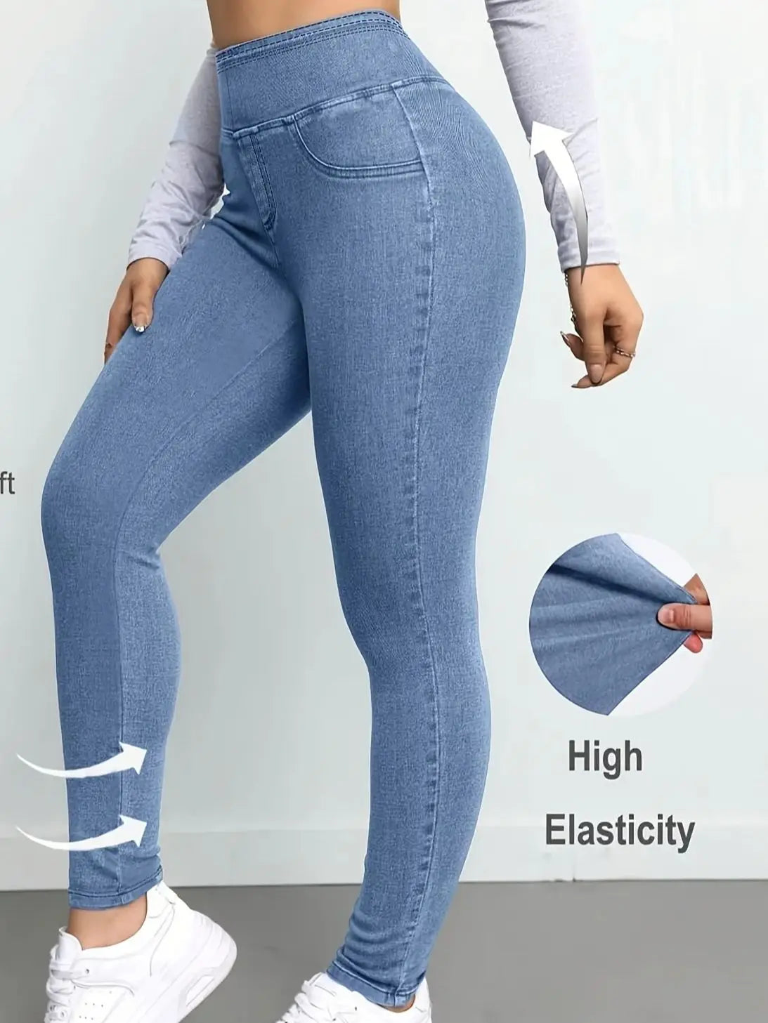 Women's Slim Fit Autumn Leggings with Full Length Denim-Look Floral Print Casual and Comfortable Workout Pants