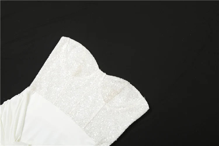 Sisterlinda Sexy Strapless Dress Woman Sequins Patchwork Backless Knot Ribbon Wrap Hip Midnight Prom Party Elegant Long Bodycon