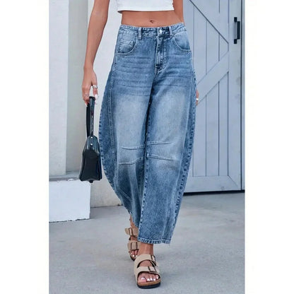Summer New Style Women's Loose Straight Leg Jeans Draping Washed Wide Leg Long Trousers High Waist Denim Pants