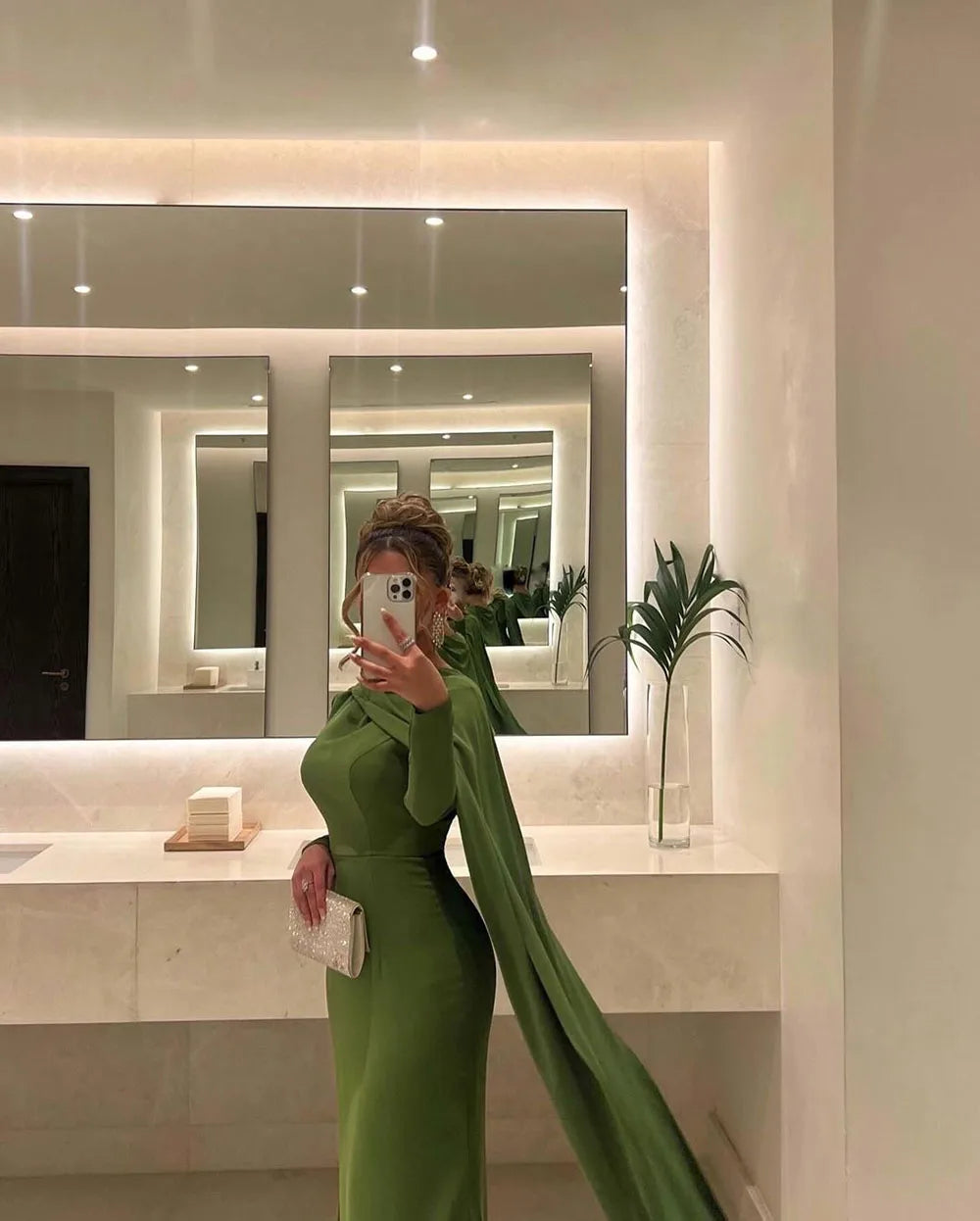 Msikoods Green Mermaid Evening Dress luxurious Customized Long Sleeve Arabic Prom Dress 2025&2026 Women Modest Formal Party Dress