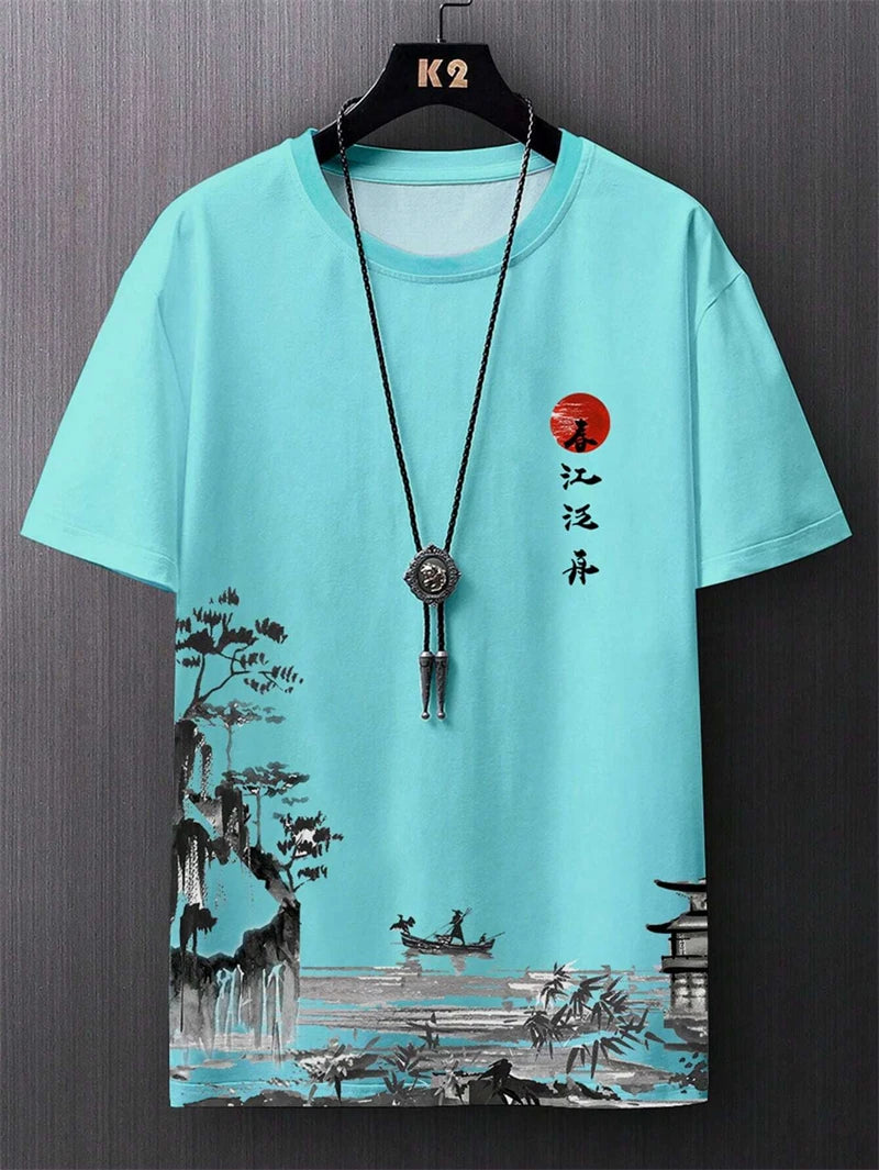 Simple Fashion Ancient Style T Shirts For Men Summer Trendy Crew Neck 3D Printed T-Shirts Loose Streetwear Harajuku Kids Tees