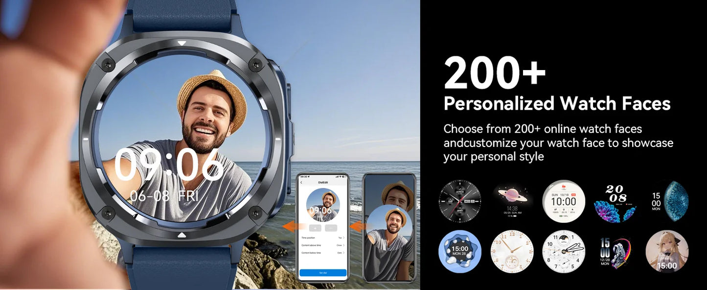 2025 New Watch 7 Ultra Men Smart Watch GPS Heart Rate Blood Oxygen Monitoring AMOLED Voice Call IPX8 LED Flashlight Smartwatch