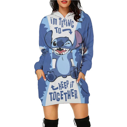 Y2k Stitch Dresses for Women 2024 Disney Woman Clothes Mini Dress With Hood Hoodie Kawaii Fashion Luxury Party Sweater Dress 3XL
