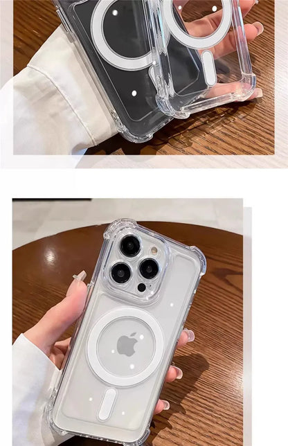 Transparent Magnetic Soft Phone Case For iPhone 17 Air 16 15 14 Plus 13 12 11 Pro Max Wireless Charge Magsafe Shockproof Cover