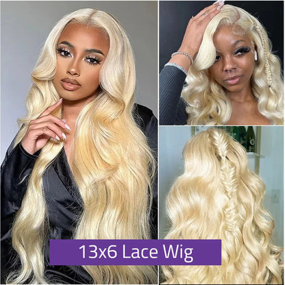 34 36 Inches 613 Body Wave Blonde 13x6 Hd Transparent Lace Frontal 100% Human Hair Wig Brazilian Color For Women 180% Density