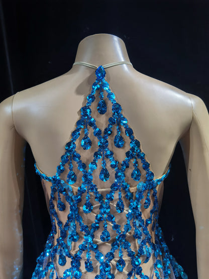 Luxurious Blue Diamond Sparkling Tassel Jazz Dance Performance Clothing Basketball Baby Performance Clothing Cheerleading Short