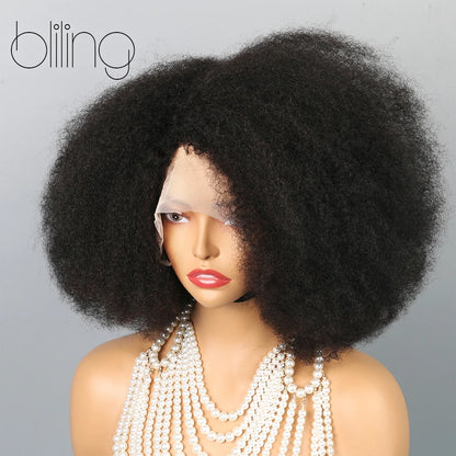Afro Kinkycurly Wig Human Hair, 13x4 Lace Front Glueless Bob Wigs, 180 Density Pre Plucked Transparent Lace Frontal Wig