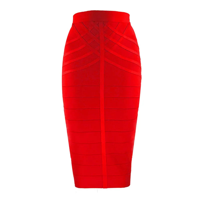 Elegant Elastic Knee Length Bandage Skirts For Women Chic High Waist Formal Occassion Office Lady Pencil Skirt Comfortable