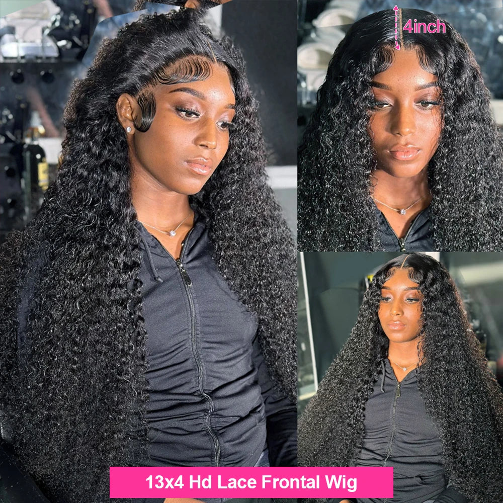 CEXXY 300% High Density Deep Wave 13x6 HD Lace Frontal Wig Brazilian Curly Water Wave Lace Frontal Wigs 36 Inches For Women