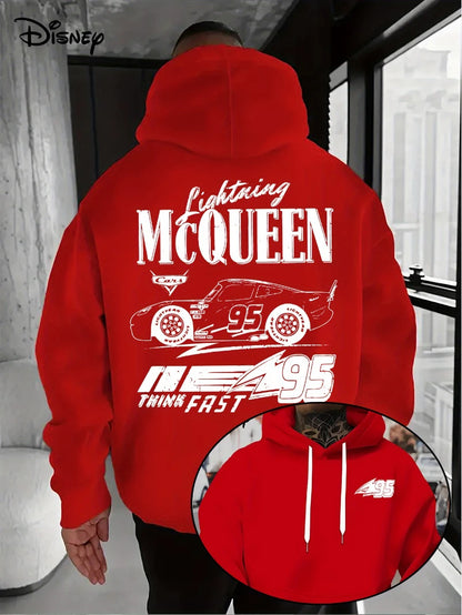 Disney Motors Lightning McQueen Hoodie - Official Movie No. 95 Pullover Sweatshirt Men's Machine Washable Pullover