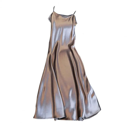 Summer dress with silk satin V-neck women's suspender skirt, wide and relaxed swing, backless lace up dance party