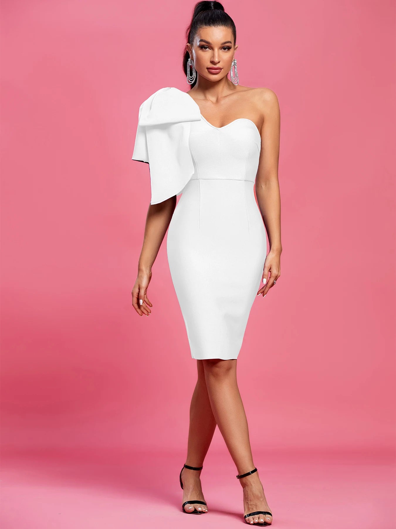 Evening Bandage Dress White Elegant Party Dresses for Women Ruffle Sexy One Shoulder Birthday Club Outfit 2023 Summer New