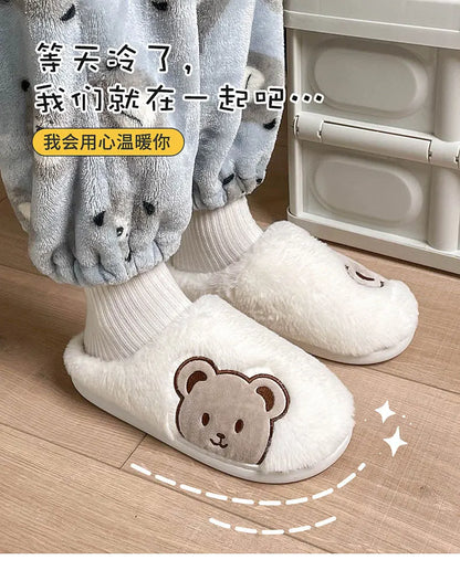 Bear Plush Slippers For Women Men Fashion Kawaii Fluffy Winter Warm Slippers Lovers Cartoon Teddy Bear House Shoes TG03