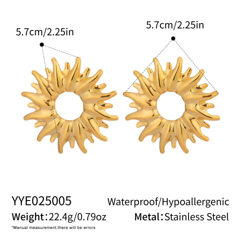 Exaggerated Stainless Steel Hollow Sun Stud Earrings18KGold-plated Elegant Charm Earrings for Women