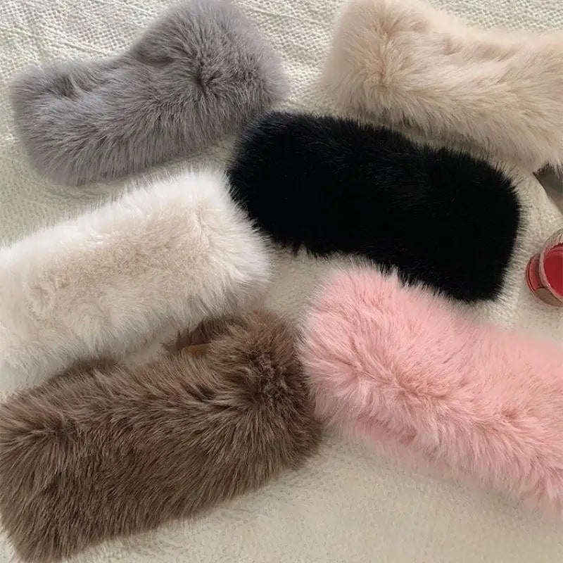 Winter Lmitation Fur Thickened Fluffy Headband Plush Solid Color Headwear Outdoor Windproof Ear Warmer Head Cover Ski Cap