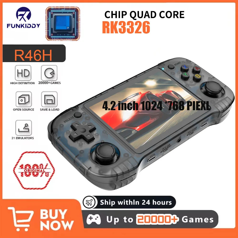 NEW 4.2inch R46H Retro Handheld Game Console Linux System 64G/128G IPS Screen Two-player WIFI Game Console Portable Pocket R46S