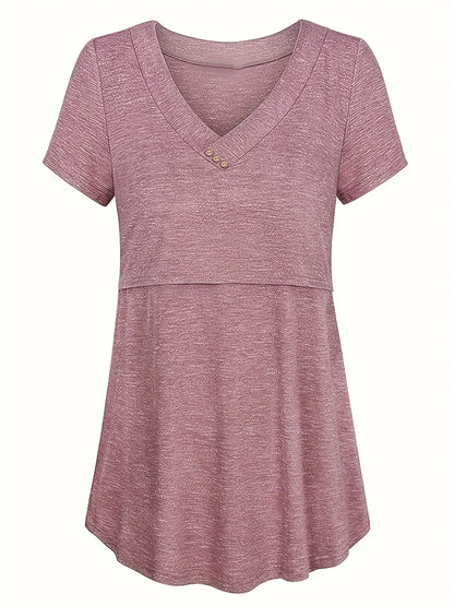 Casual Womens Maternity T-Shirt Top Summer Soild Color Short Sleeve  Tee Shirt Crew Neck Basic Nursing Tops Comfort Tee