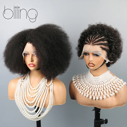 Afro Kinkycurly Wig Human Hair, 13x4 Lace Front Glueless Bob Wigs, 180 Density Pre Plucked Transparent Lace Frontal Wig