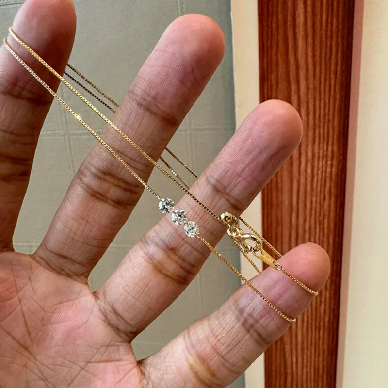 ANENJERY Three Zircon Thin Necklace for Women Simple Clavicle chain Delicate Elegant Jewelry Gifts Wedding Wholesale