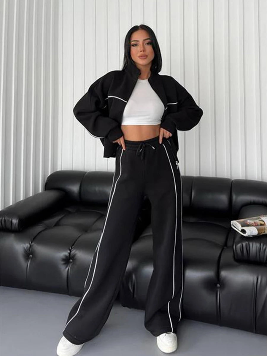 Two Piece Sets Pant Set Tracksuit Women Jogger Y2k Sweatshirts Autumn Winter Sports Elastic Waist Streetwear Pants Matching Sets