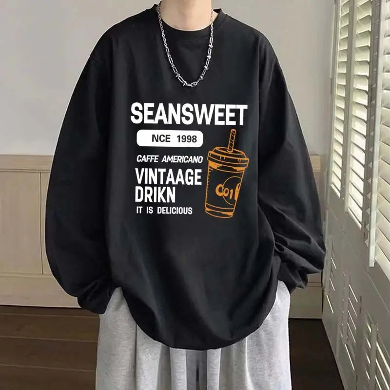 High Street Printing Plus Size Youth Tops Men's Spring Autumn New Trend Long Sleeve Fashion T Shirts Casual Korean Men Clothing