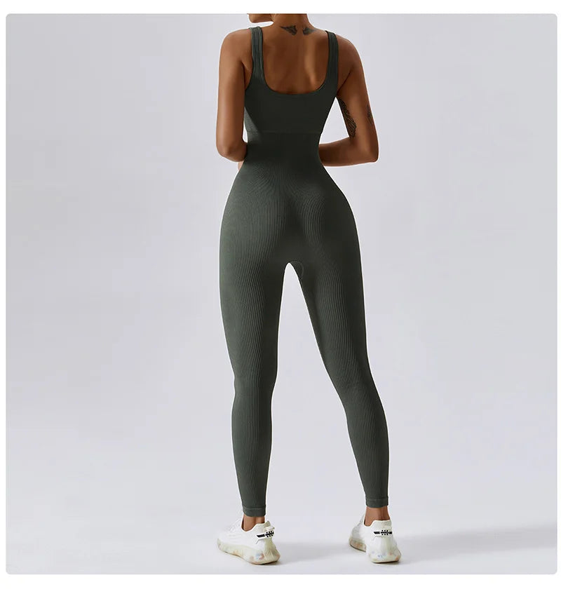 Yoga Jumpsuit Women's Yoga Set One-piece Sports Romper With Chest Pad Fitness Bodysuit Gym Seamless Ribbed Workout Sportswear