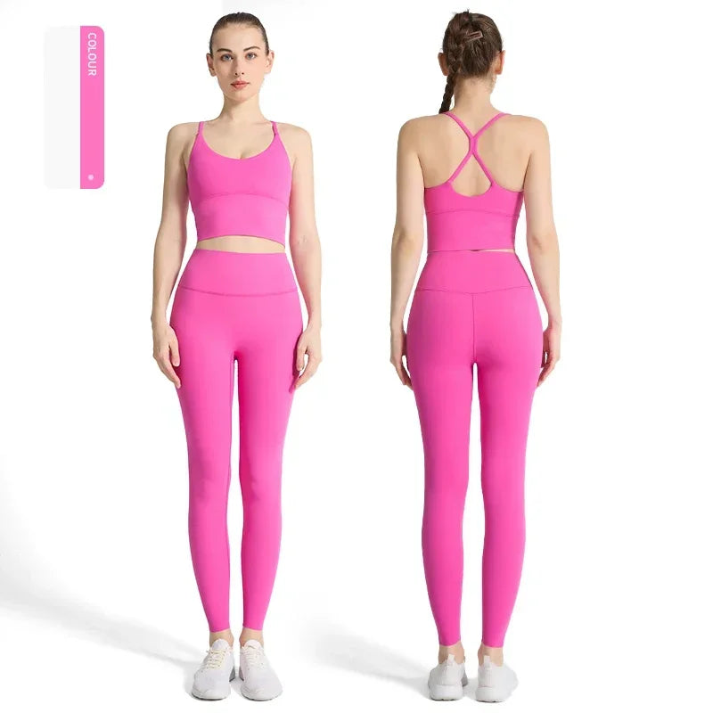 2-piece Yoga Suit Women Sportswear Fitness Set Cross back Yoga Tops A High Waist Leggings Pilates Fitness Sports Clothing👚👚