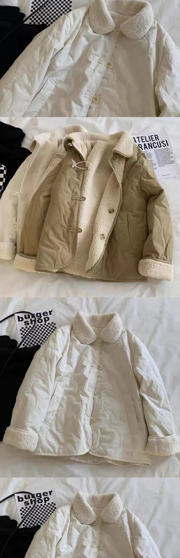 Faionable Double-Sided Wear Lamb Fur Cotton Jaet Women Winter Large Size Casual Thi Warm Cotton Coat Outerwear